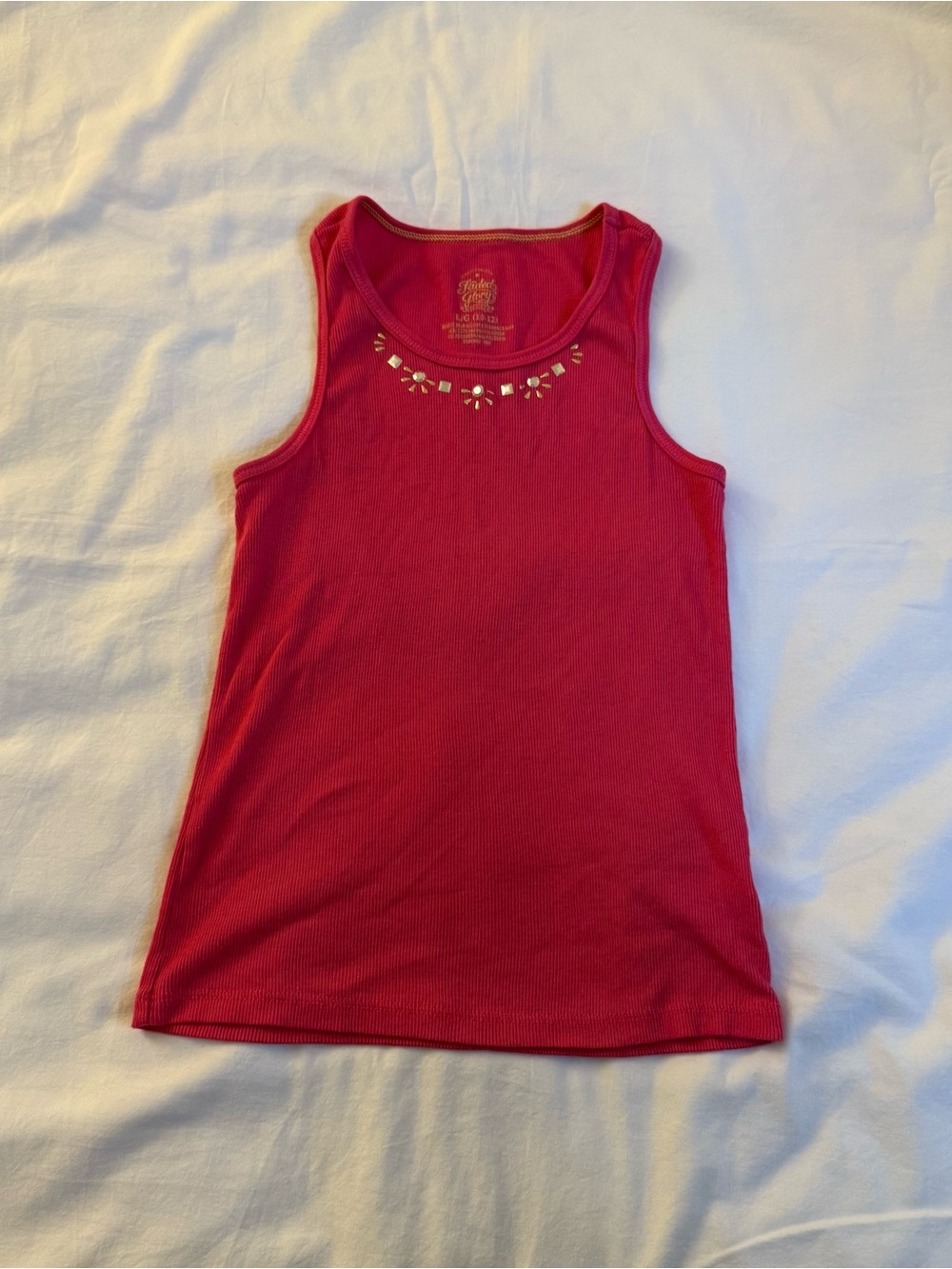 Faded Glory Girls pink tank top with rhinestone on the neckline, size L